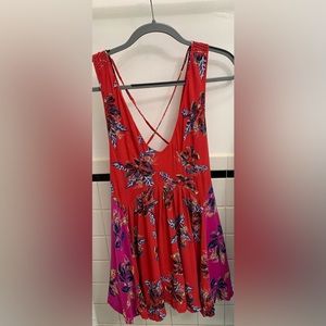 Free people XS red pink flowers adorable sun dress!